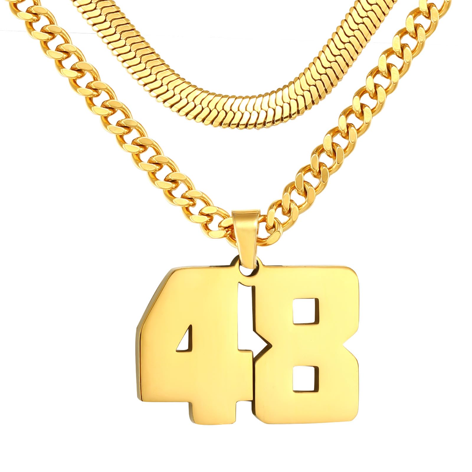 Valentines Day Gifts for Him-Number Necklace for Boys Athlete Kids Number Chain 00-100 Layered Necklace for Men Stainless Steel Number Charm Pendant