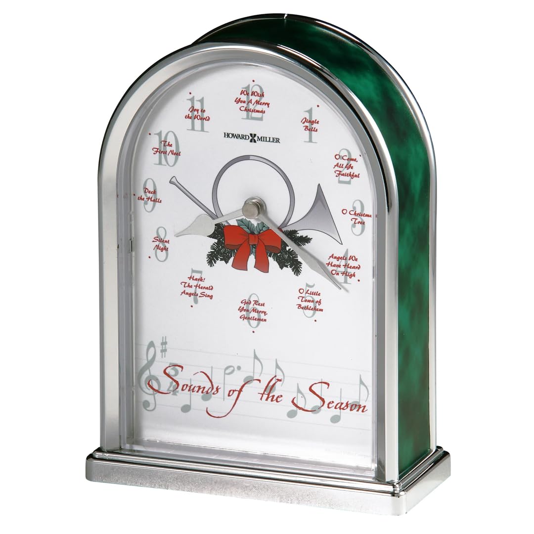 Howard Miller Sounds of The Season Tabletop Clock – Festive Holiday Decor with Musical Christmas Carols, Battery Operated Silver Arch Design, Perfect for Mantel or Seasonal Home Decoration