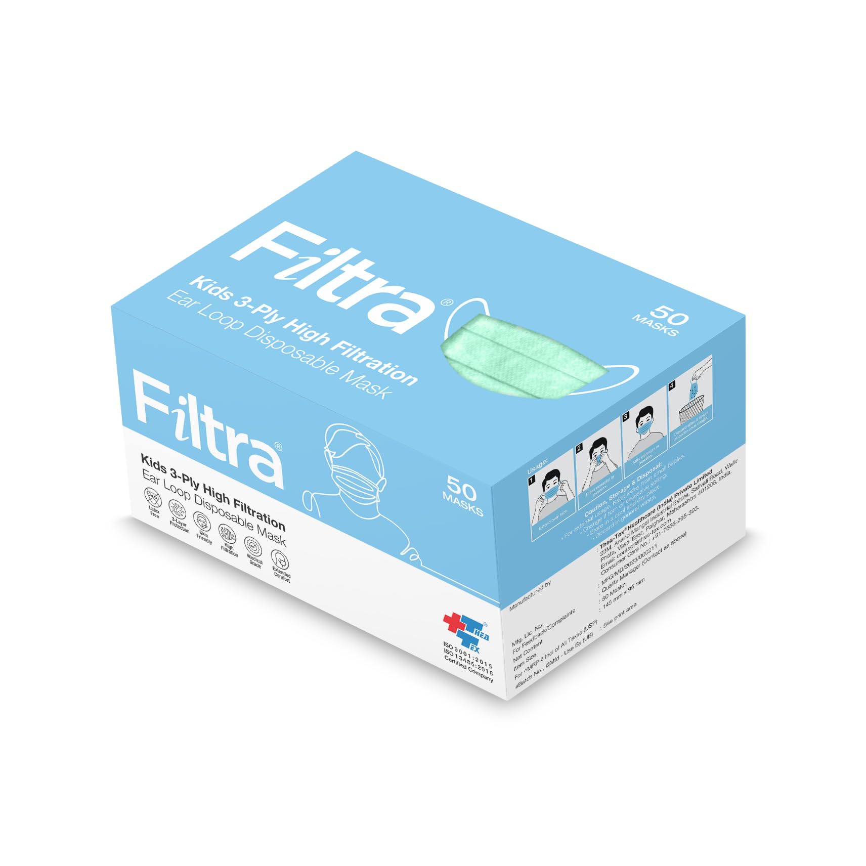Filtra® 3-Ply Ear Loop Kids Mask | Ages 3-18 | Kids Mask | Children's Mask | Ladies Mask | High Filtration | New extra tough courier packing | Box of 50 Masks-image-42