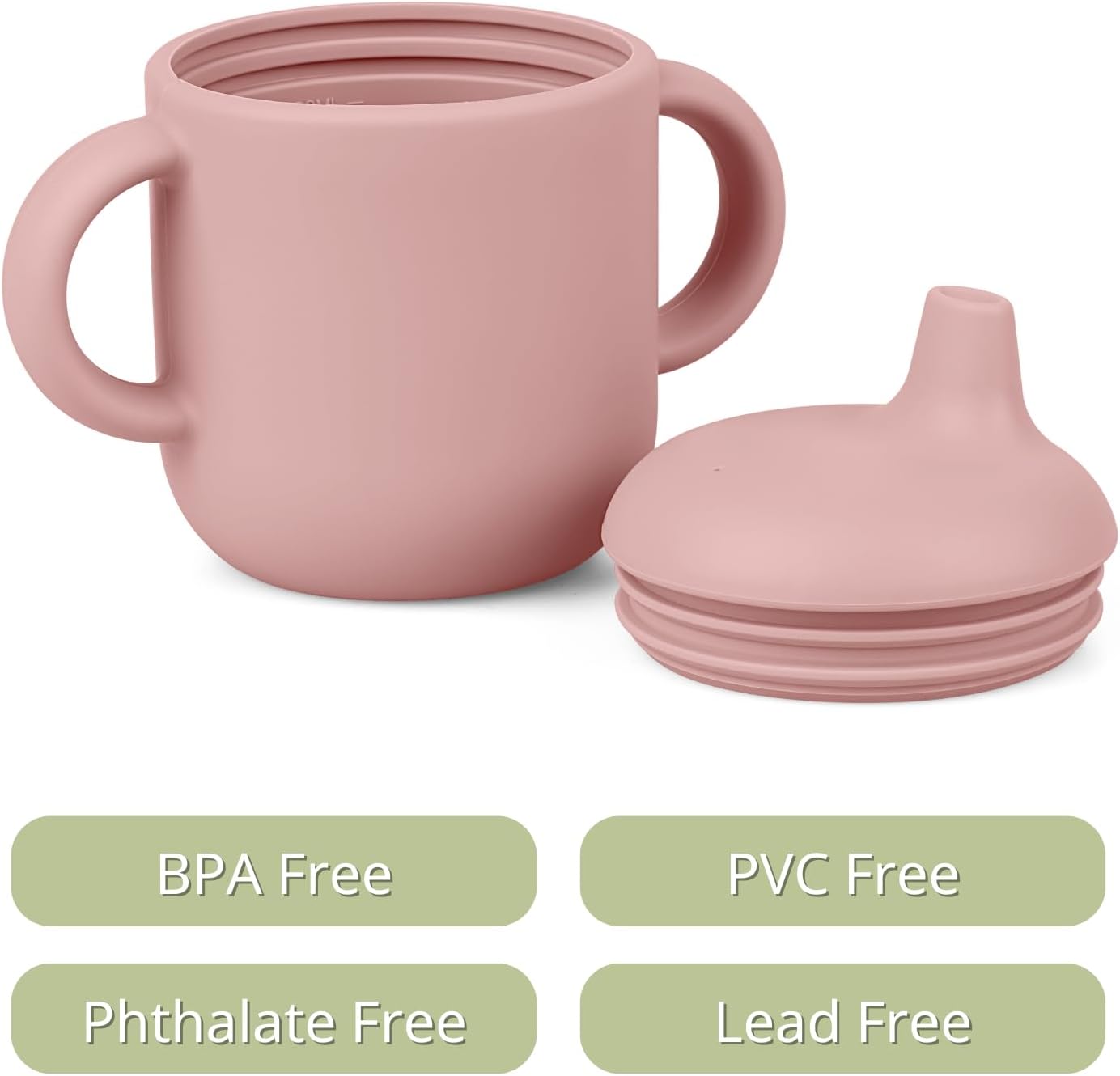 Silicone Baby Drinking Cups - Sippy Cups for 6-12 Months Toddlers - Pack of 2 Food Grade Training Cups with Lids & Grip Handle for Baby Led Weaning, 6 oz (Blush/Mauve)