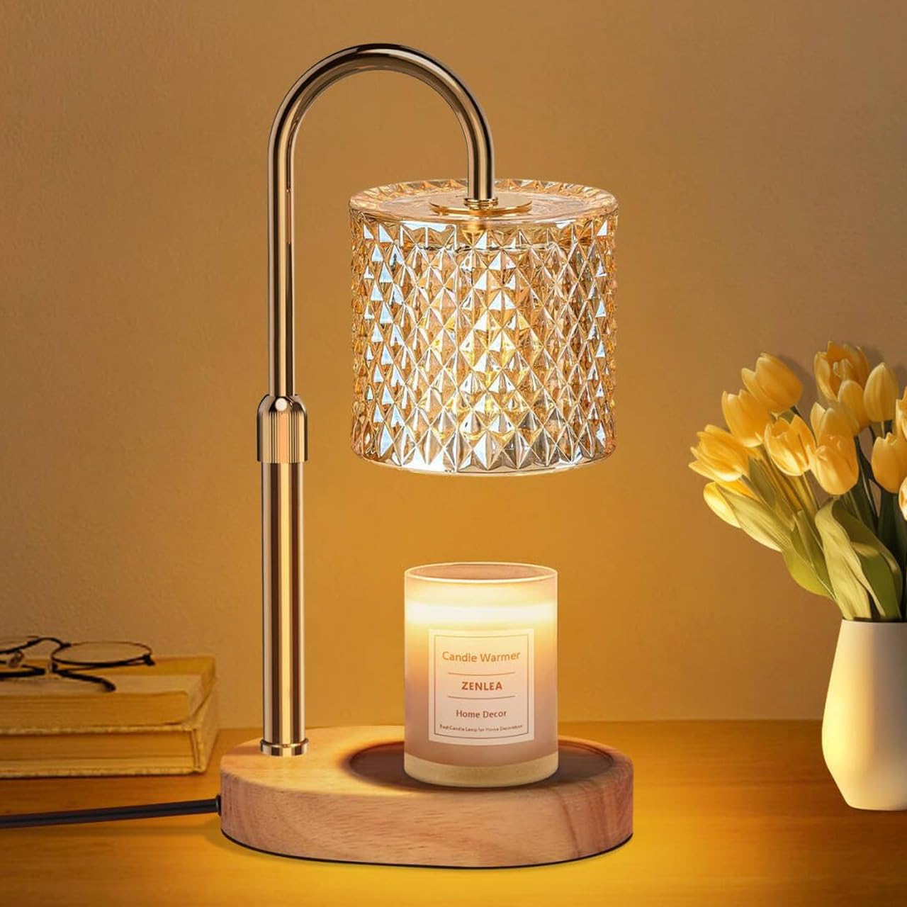 Loowoko Lampe Chauffe Bougie, Chauffage Bougie avec Minuterie et Variateur,Réglable en Hauteur,avec 2 Ampoules,Candle Warmer Lamp pour Bougies Parfumées en Verre, Maison, Chambre, Décoration
