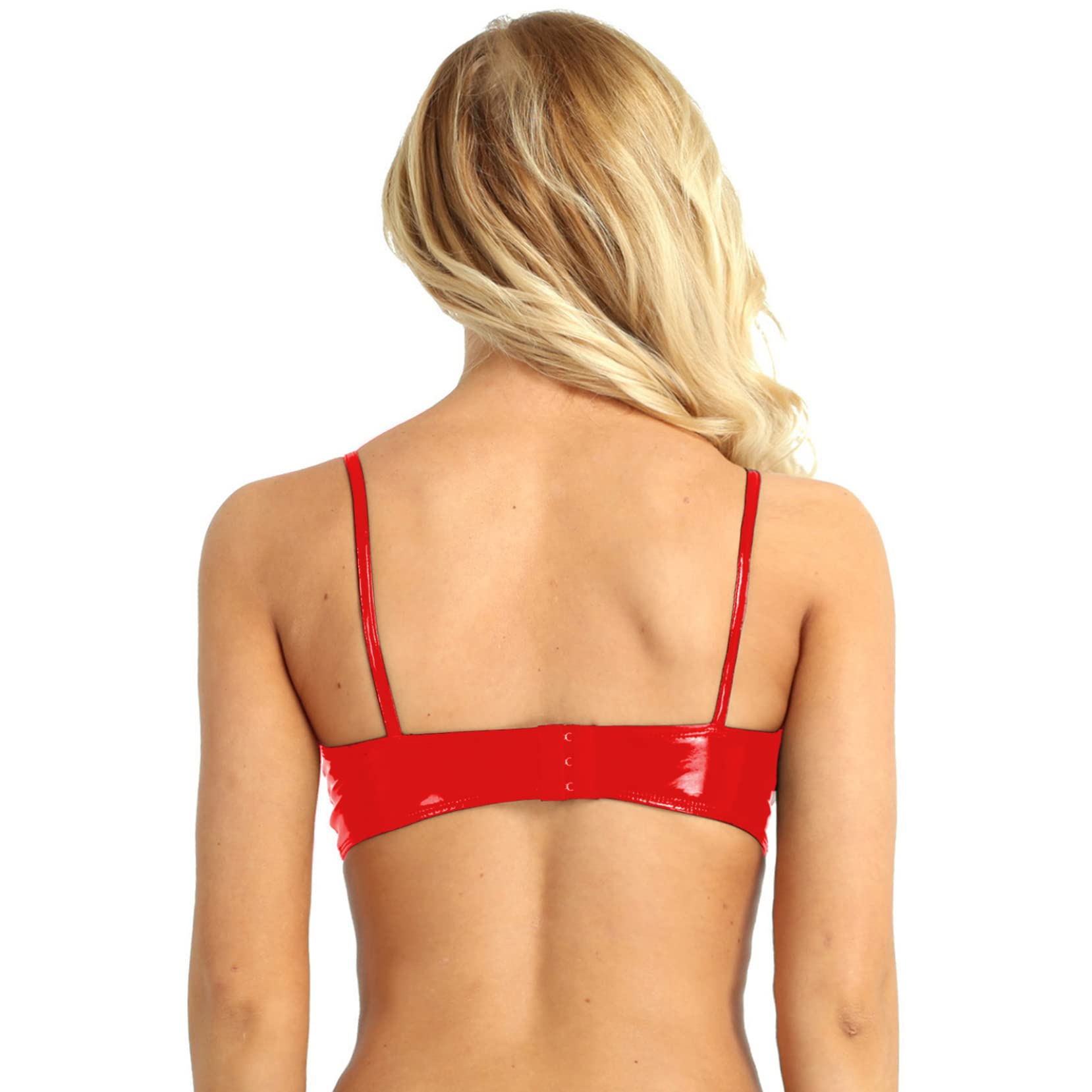 Yartina Women's Patent Leather Wet Look Bra Top Wireless Bralette Crop Top Lingerie Party Clubwear: Small Red
