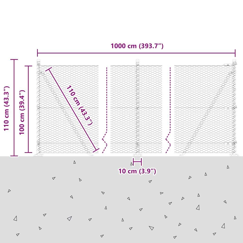 Poste de valla verde de acero y PVC, 1000 x 3,2 x 100 cm, resistente a la intemperie, anticorrosión, con 5 postes de hormigón, ideal para valla de jardín, privacidad, terraza, balcón, vallado