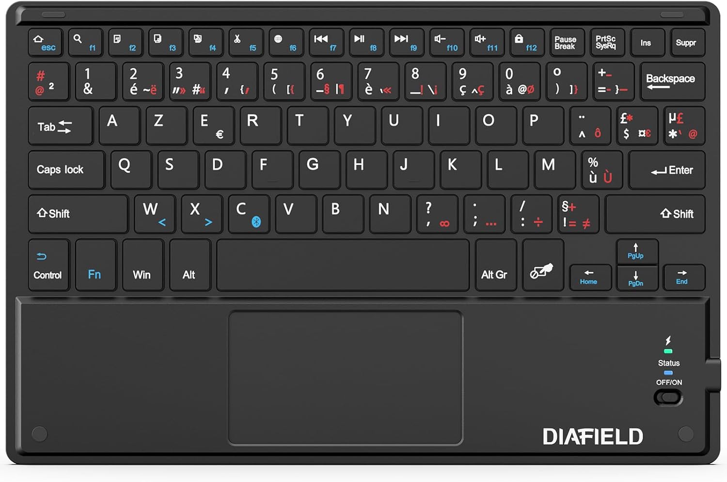 1 BY ONE DIAFIELD AZERTY Bluetooth-tastatur med touchpad