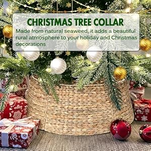 5 piece rattan christmas tree collar 26 rustic farmhouse tree skirt xmas tree base cover for christmas decoration woven holiday tree ring accessory for home living room natural  urban country home decor