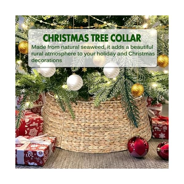 5 piece rattan christmas tree collar 26 rustic farmhouse tree skirt xmas tree base cover for christmas decoration woven holiday tree ring accessory for home living room natural  urban country home decor