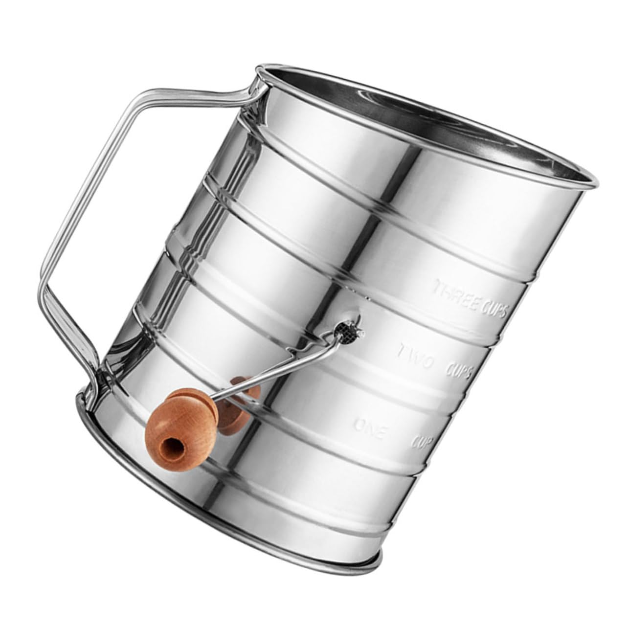 OKUMEYR Cup Stainless Steel Flour Sifter with Fine Mesh Hand Crank Design for Efficient Sifting Measurement Markings for Accurate Baking for Home Baking and Cooking
