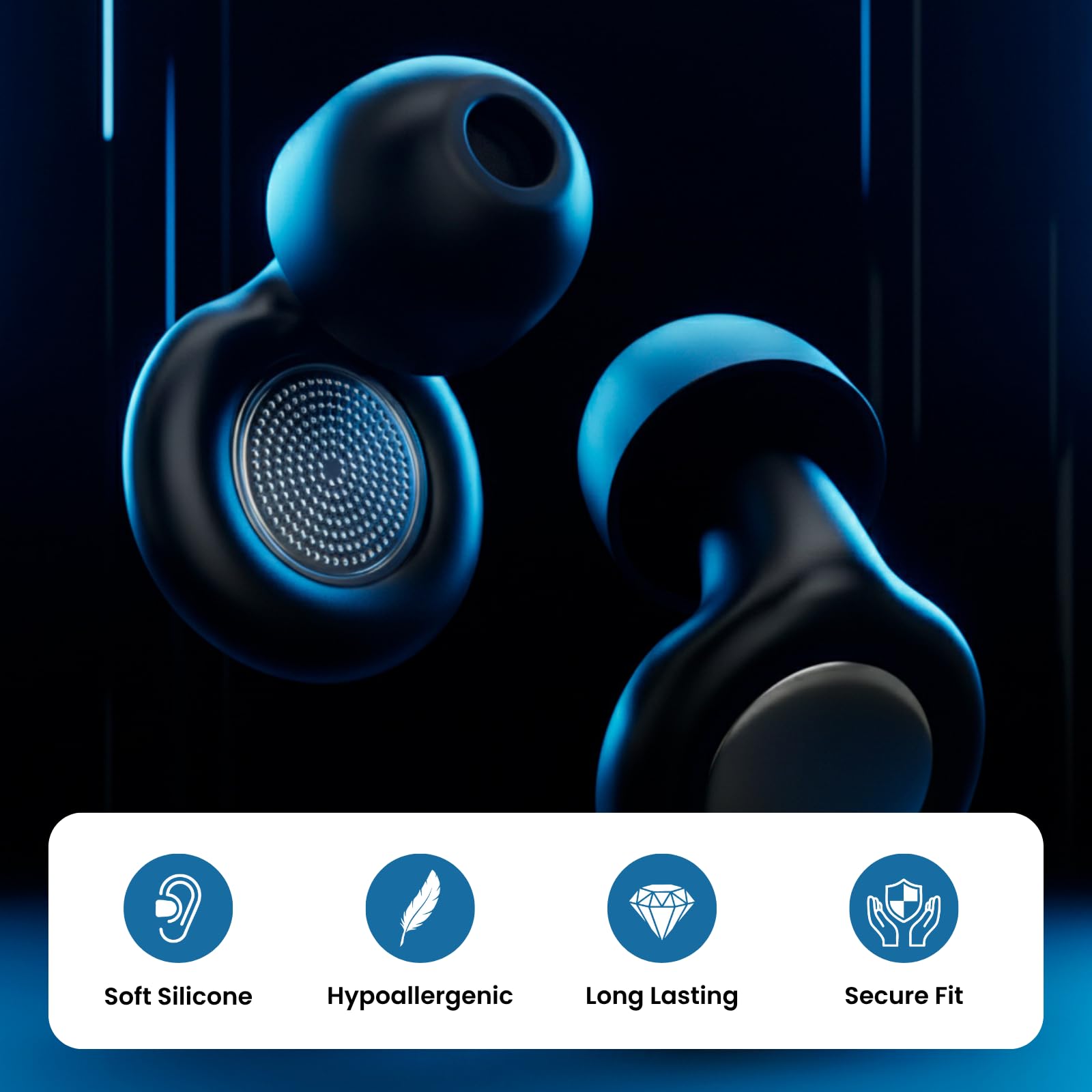 HEION Aura - Tapones de silicona reutilizables con cancelación de ruido para dormir, estudiar, viajar y entornos ruidosos | Ajuste cómodo y adaptable con puntas de varios tamaños | Incluye herramienta
