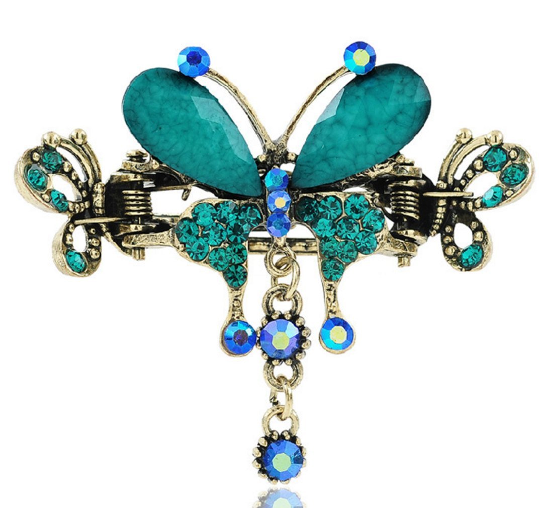 Tvoip Retro National Style Hair Clip Alloy Water Drill Crab Butterfly Grip Clip Headgear