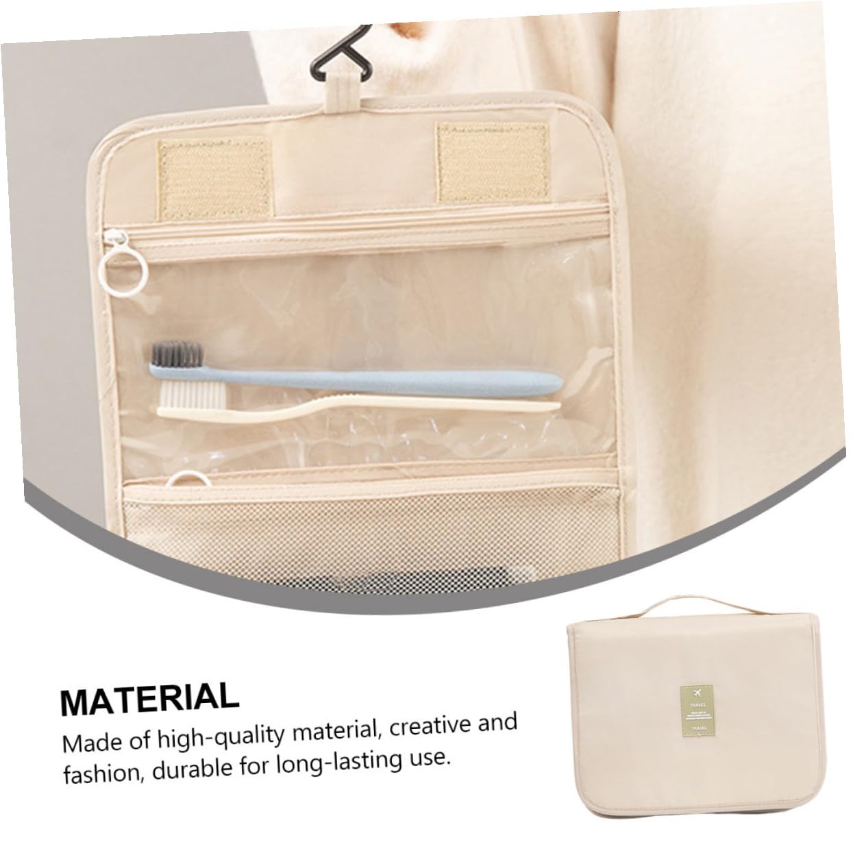 Mipcase 3pezzi Borsa Da Viaggio Multifunzionale Beige Pochette Cosmetica Appesa Per Make-up e Toiletries Design Con Rete Visibile Facile Da Trasportare e Riporre