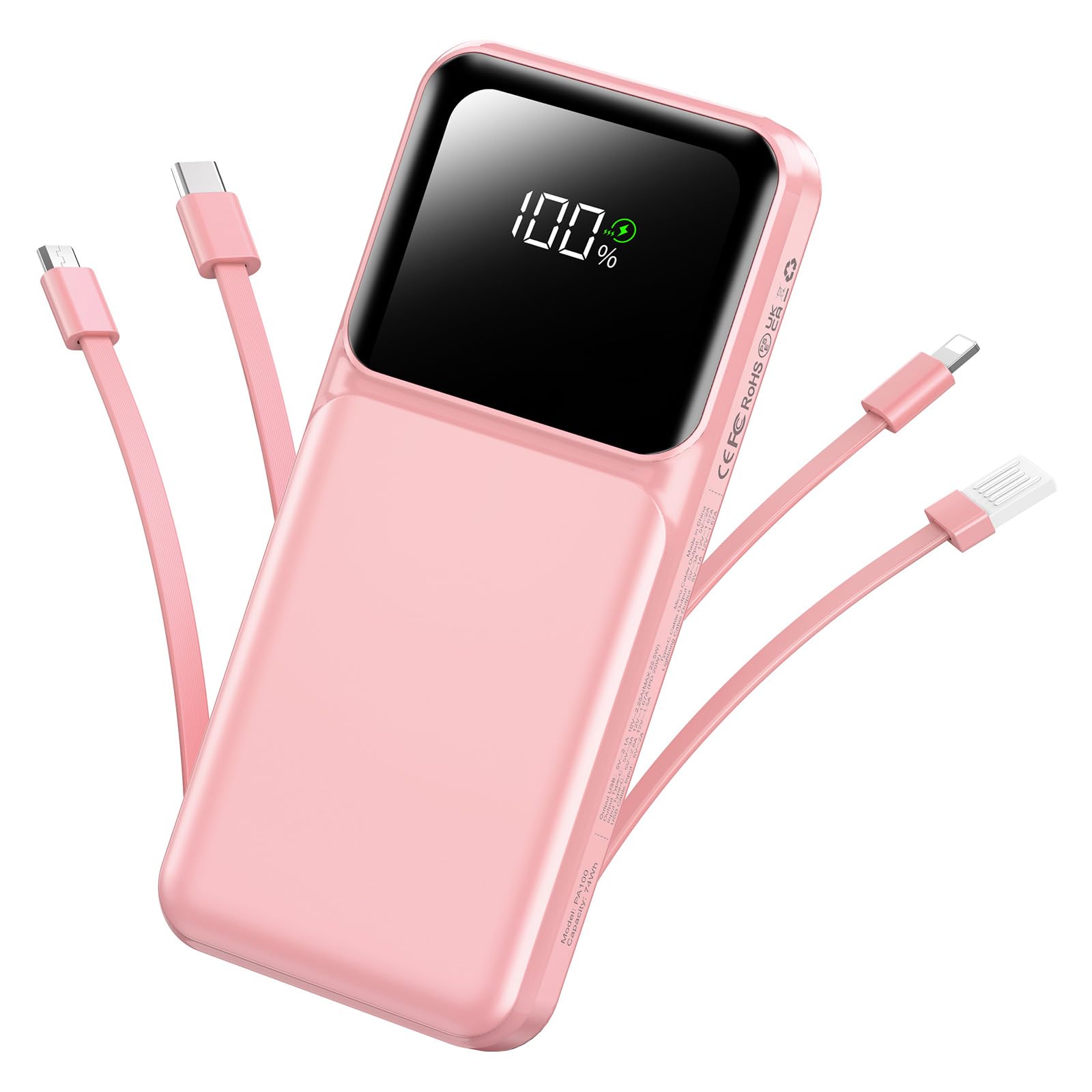 RONEGN 20000mAh Banca di Potere Cavi Incorporati Carica Veloce Caricatore Portatile Del