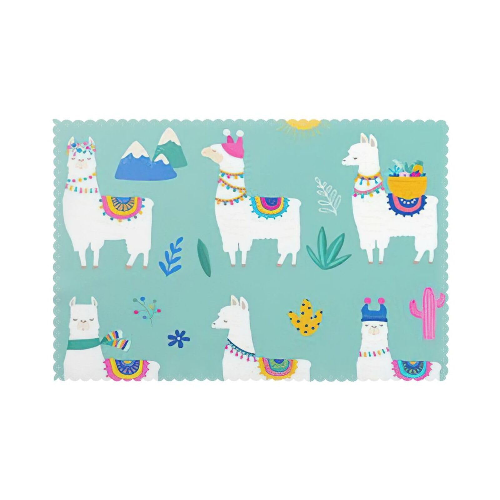 Alpaca Llama Print Placemats for Dining Table Set of 6 12x18 Inch Table Mats for Party Kitchen Dining.
