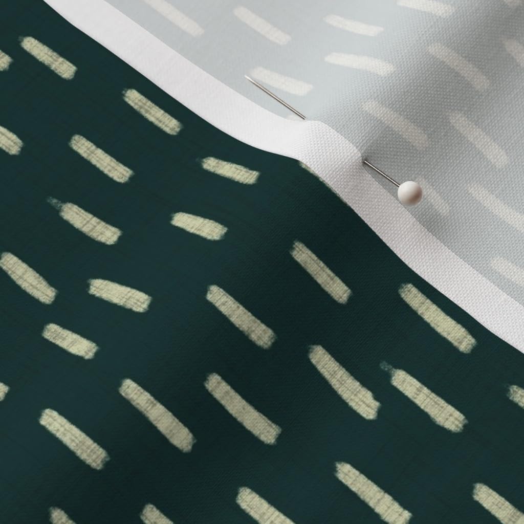 Spoonflower Fabric - Dark Green Abstract Hand Drawn Dashes Rustic Boho Farmhouse Simple Printed on Petal Cotton Fabric Fat Quarter - Sewing Quilting Apparel Crafts Decor