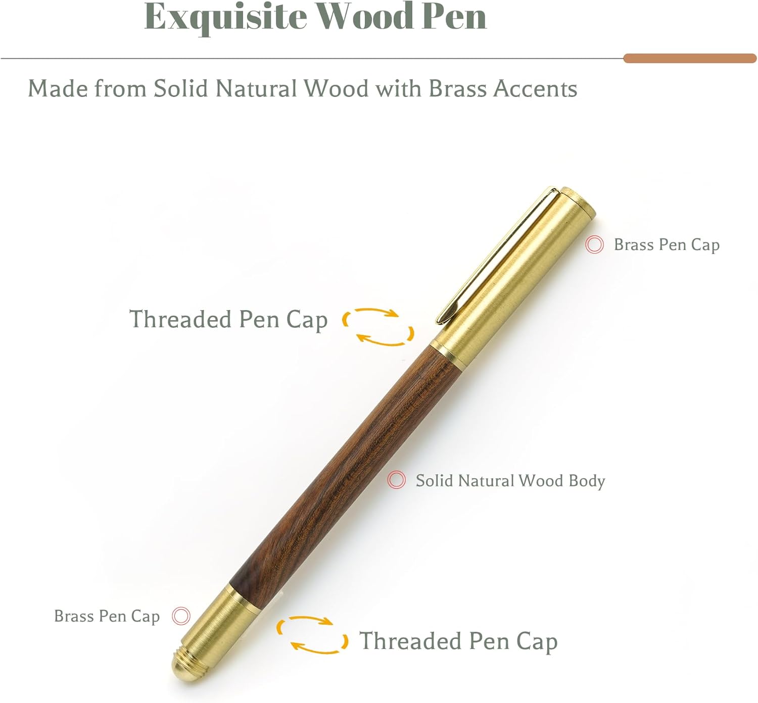 Luxury Wood and Brass Rollerball Pen Set – 2-in-1 Fancy Pen with Pencil, Includes 2 Spare Refills & Pen Pouch, Signature Pen for Business, Office & Gift (Huali Wood) - Image 4