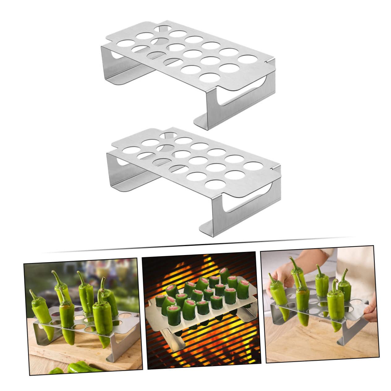 GALPADA Supporto per Grill in Acciaio Inossidabile 2 Pezzi 18 Fori Antiscivolo per Barbecue Esterno Leggero per Jalapeno e Barbecue Amici