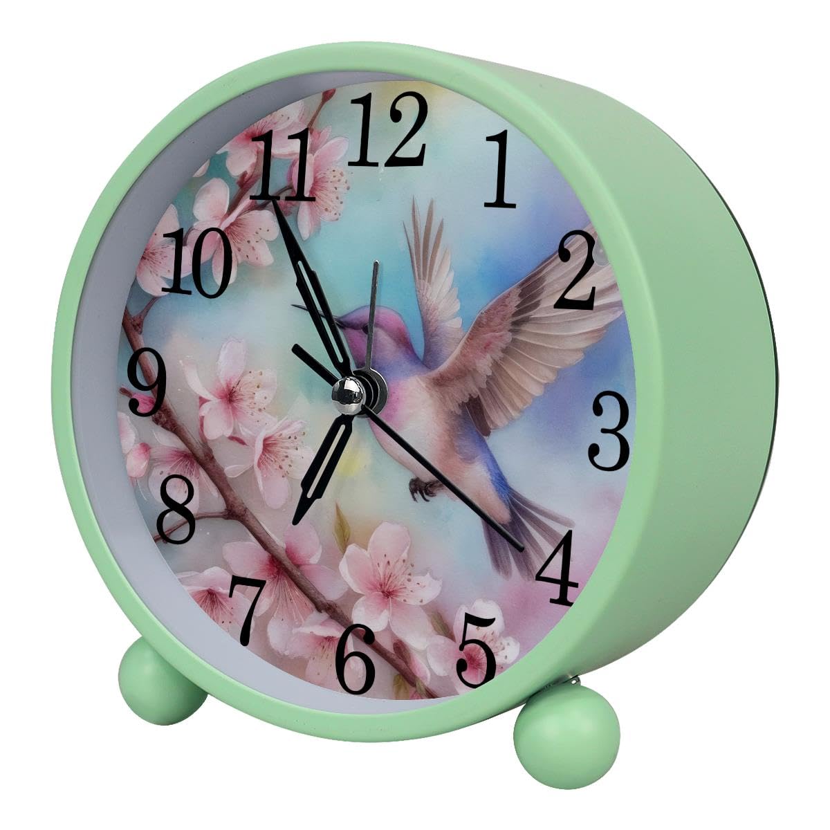 Luoweisi Alarm Clock Cherry Blossoms Hummingbird, Silent Non-Ticking with Night Light