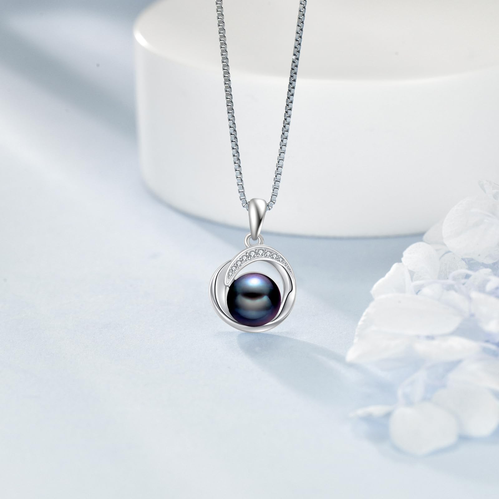 POPLYKE Einzelne Perlenketten Damen 925 Sterling Silber 8mm Edelstein Schmuck Geschenke 18+2 IN