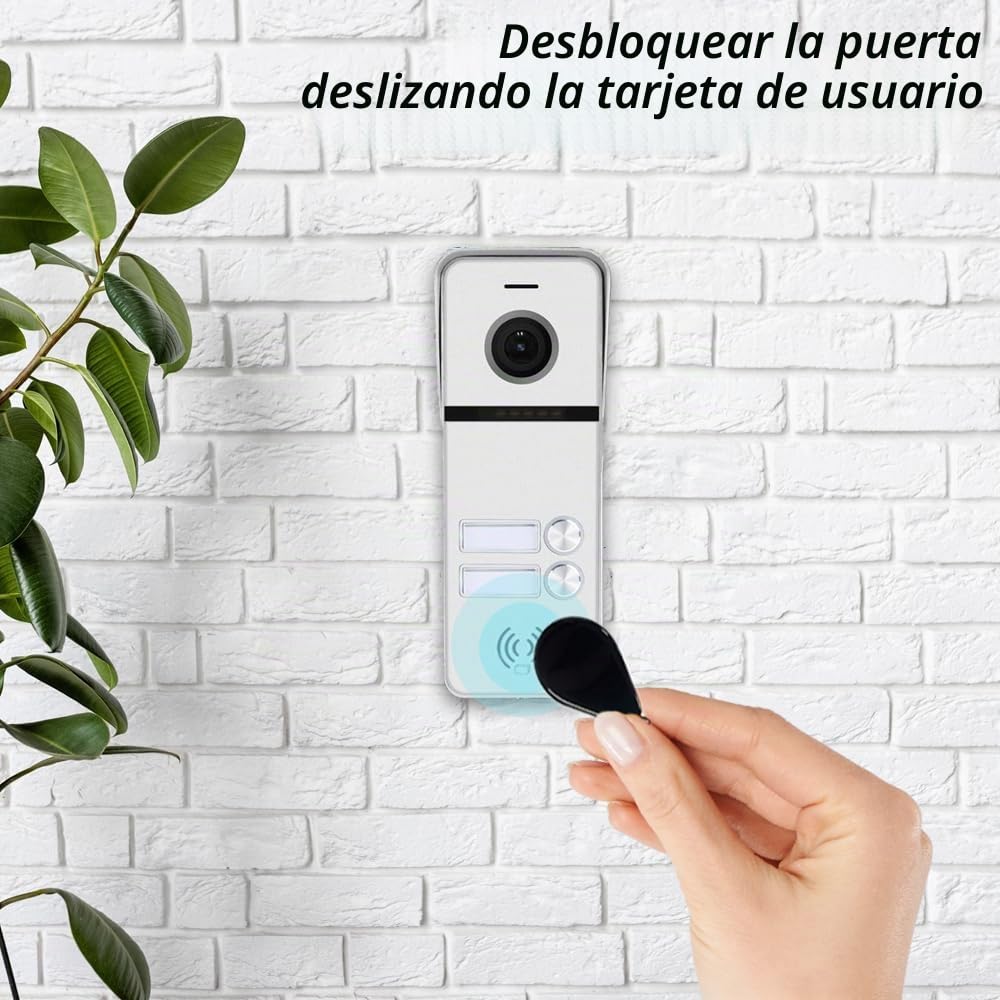 4 hilos Sistema de intercomunicación visual con cable 1080P para puertas, timbre para 2 familias, pantalla táctil de 10», intercomunicador bidireccional, detección de movimiento