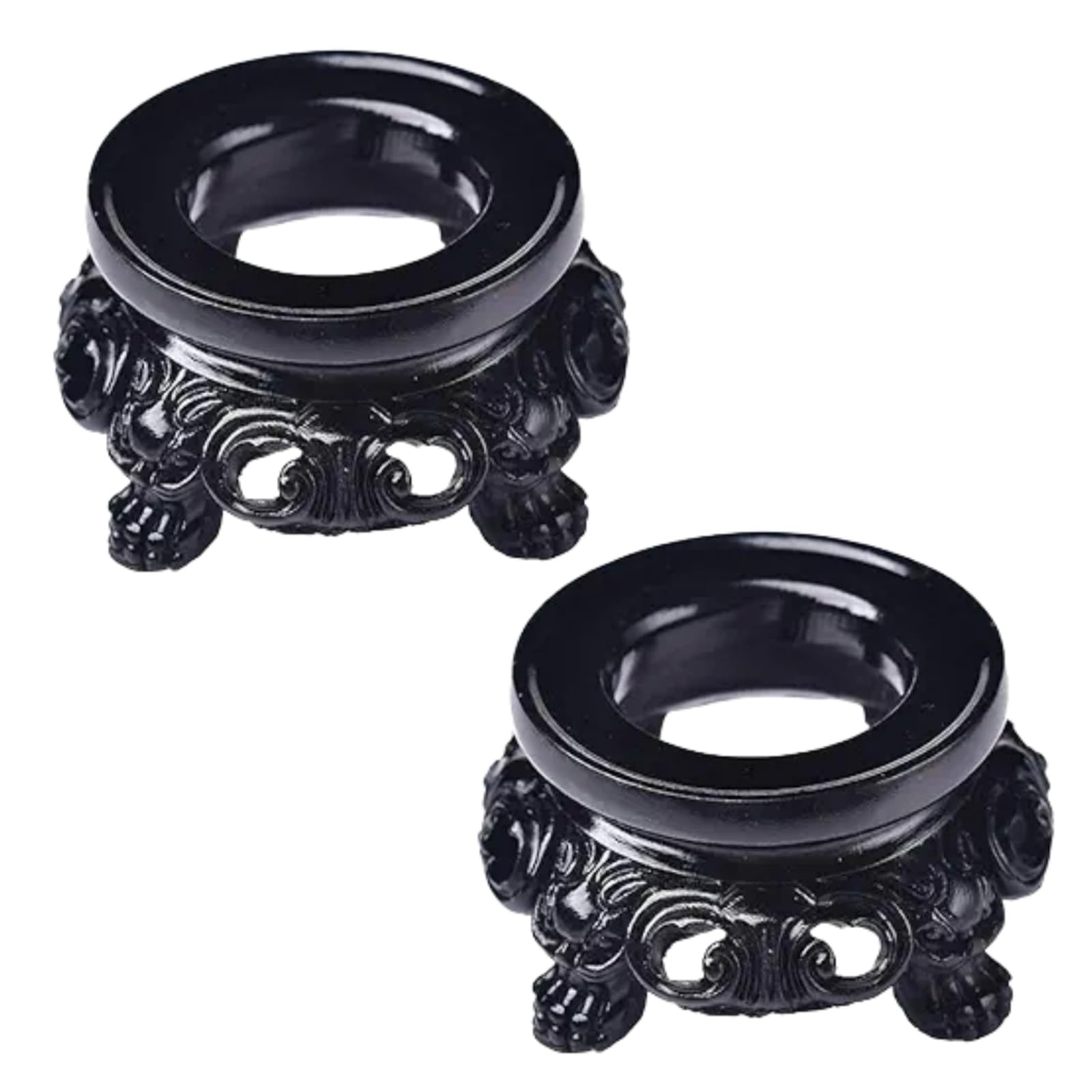 Nlinlin Black 2Pcs Wooden Display Stand For Crystal Sphere Quartz Ball Holder Hollow Wood Stand Base For Crystal Ball Sphere Globe Stone Decoration Display Pedestals Home Decor,Crystal Ball Stand