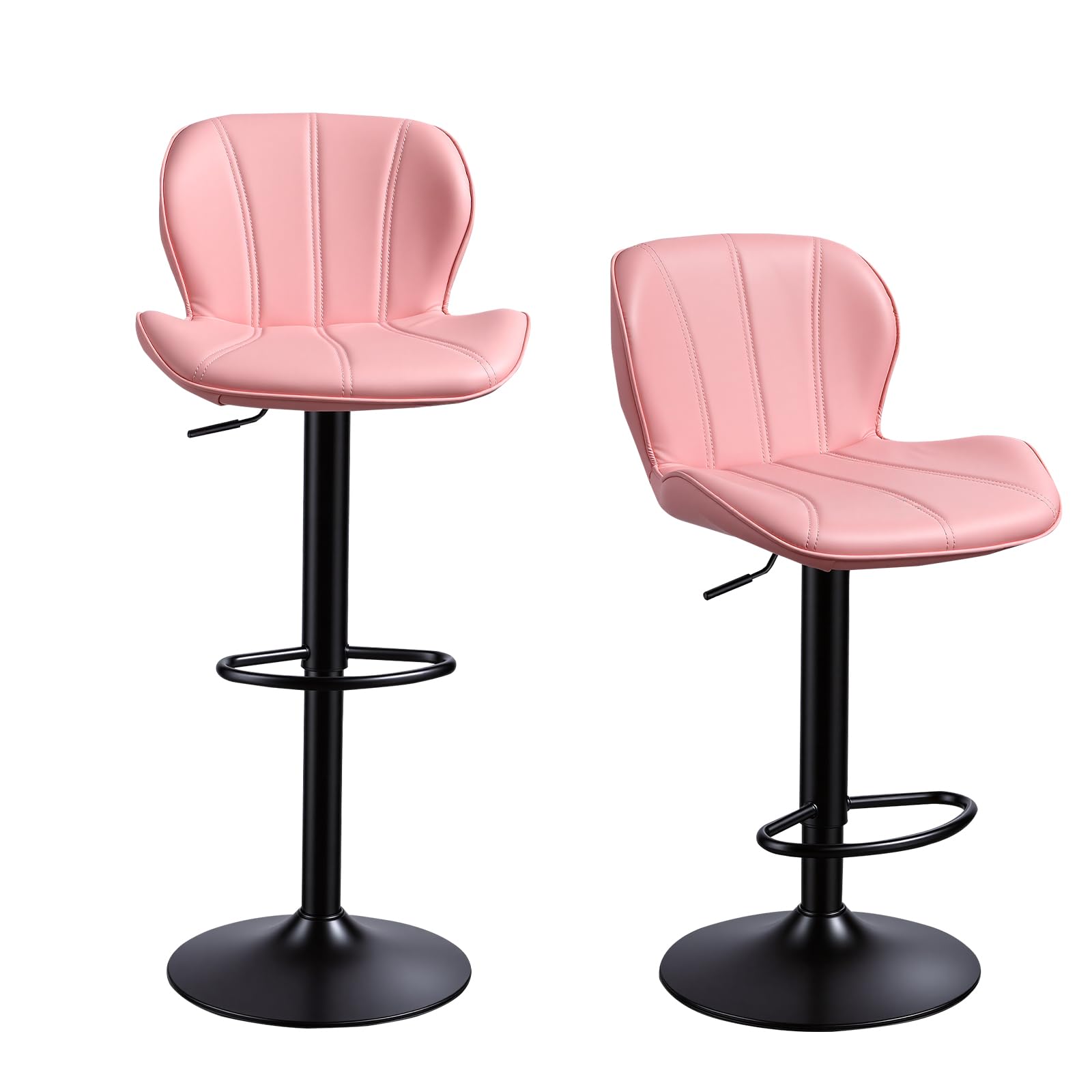 Panana Set of 2 Ergonomic Adjustable Bar Stool PU Leather Soft Sponge Cushioning Integrated Footrest Counter Barstool (Pink)