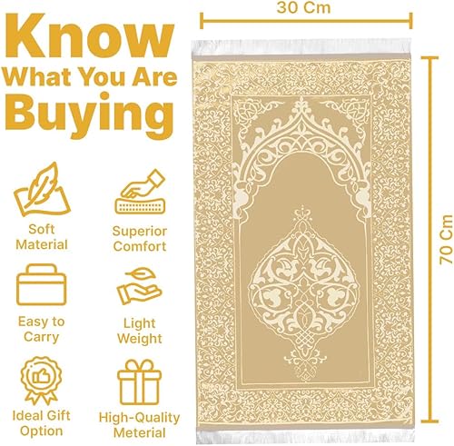 Miniatura 2 de ABDEEZ Tapete de oración de regalo, juego de alfombra de oración musulmana de diseño turco y cuentas de oración con bolsa de satén, regalo islámico