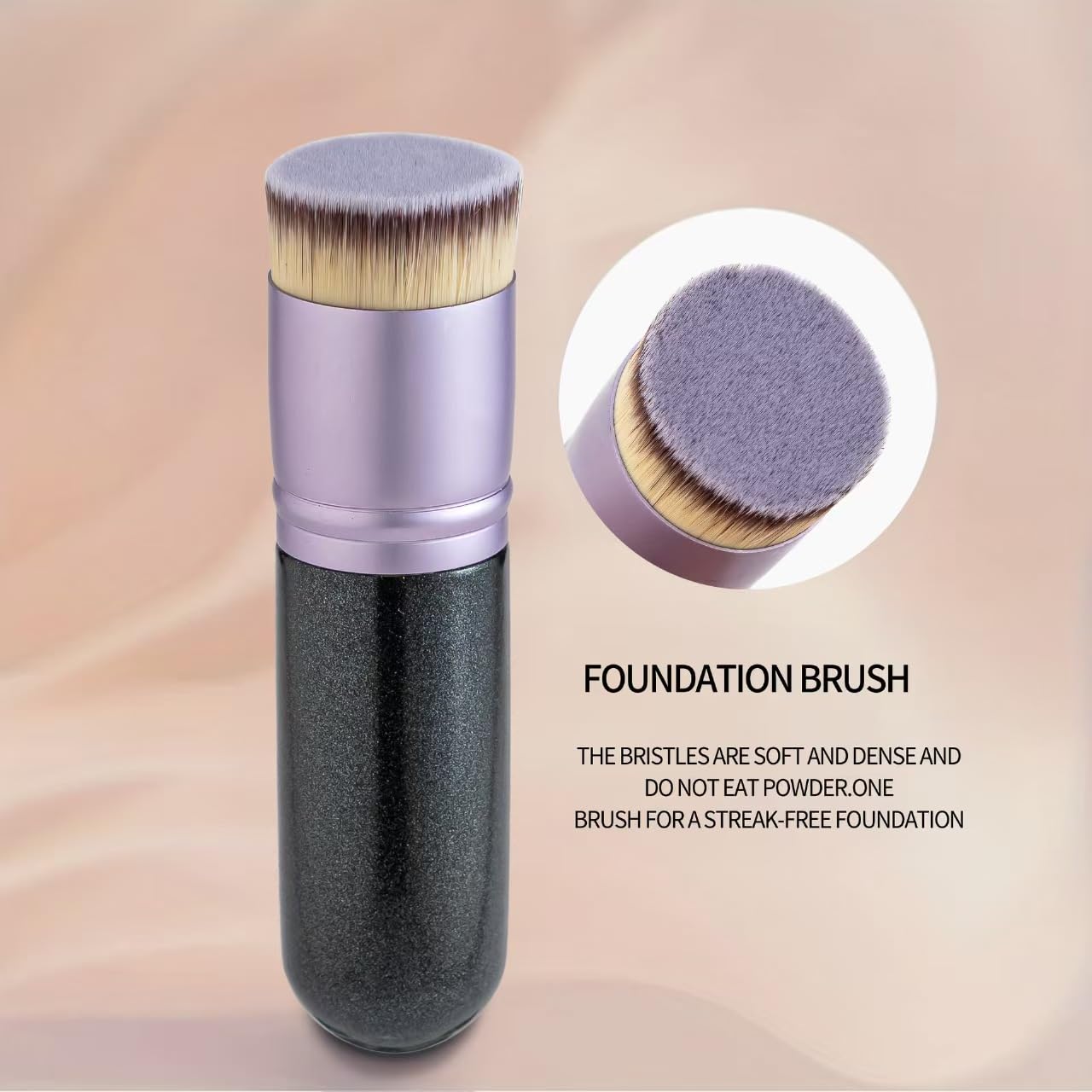 Pennello per fondotinta a doppia testa, nero, in fibra sintetica con applicatore in spugna, design a doppia estremità per l'applicazione di fondotinta liquido e BB Cream (viola)