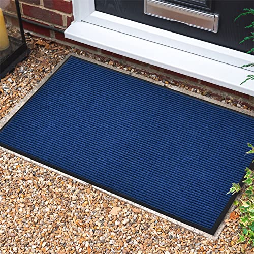 Heavy Duty Entrance Mats, Indoor And Outdoor Durable Rubber Door Mat, Easy Clean Waterproof Anti-Slip Doormat, Low Profile Floor Front Doormat Rugs For Entryway, Patio, Garage 60" X 35" Blue #TOP7