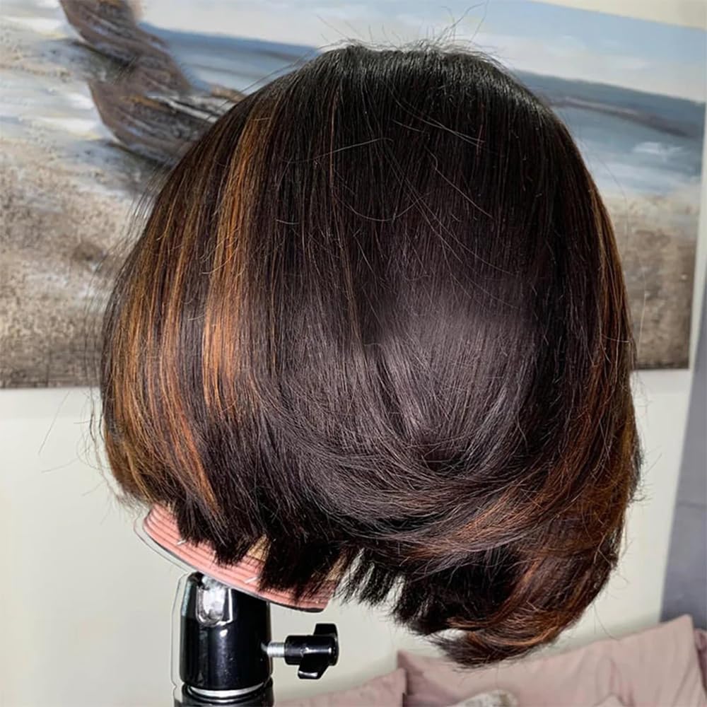ten chopsticks 1B/27 Short Bob Highlight Honey Blonde Color Straight Short Bob 150 Density 100% Human Hair Lace Front Wig Brazilian Remy Human Hair Pixie Cut 13X4 Frontal Wigs For Women Preplucked