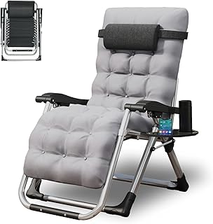 TRIOBLADE Outdoor Reclining Zero Gravity Chair with Cup Holder & Cushion, Adjustable Sun Loungers Folding Recliner Garden Chairs for Patio Garden Beach Support 200kg (Gray)