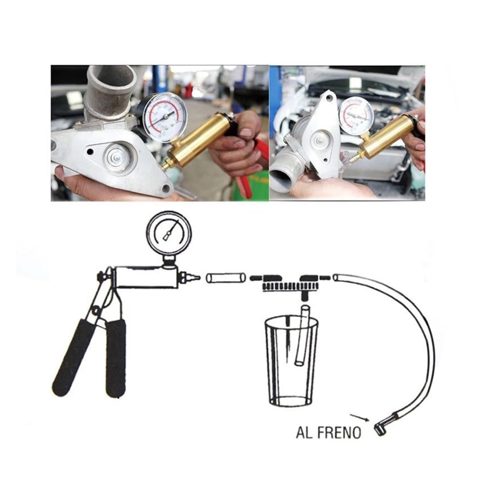 Purgador de líquido de Frenos por vacío Manual Herramientas de purgado Pistola de vacío Kit de comprobador de Bomba Bomba de Aluminio Manómetro de vacío