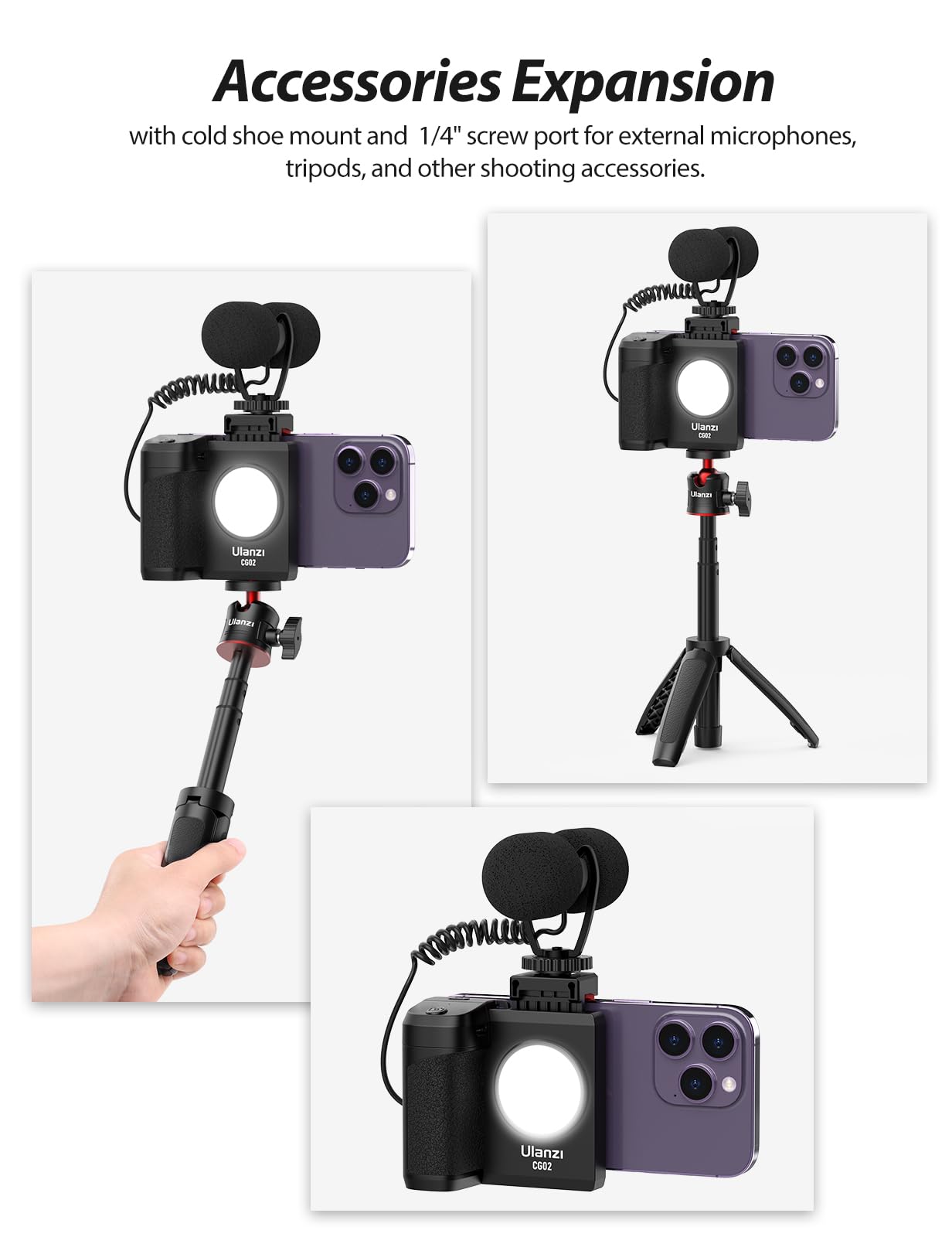 ULANZI Capgrip CG-02 Handle Grip Mobile, Smartphone Grip with Detachable Bluetooth Remote Control, iPhone Grip with 3 Adjustable Levels, Black — view 6