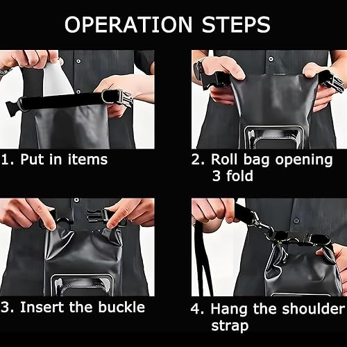 Miniatura 6 de Bolsa seca impermeable de 5 L, IPX6 con parte superior enrollable impermeable con funda para teléfonobolsa, accesorios de pesca de kayak para kayak,