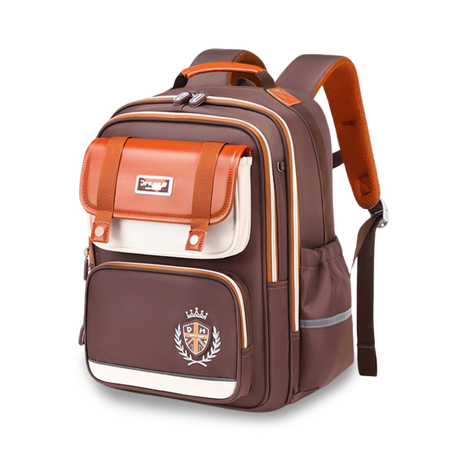 FANDARE Léger Imperméable Cartable Enfant Garçon Fille École pour Primaire Maternelle Bretelles Larges Dos 3D Mousse Sangles Poitrine Antichoc Marron