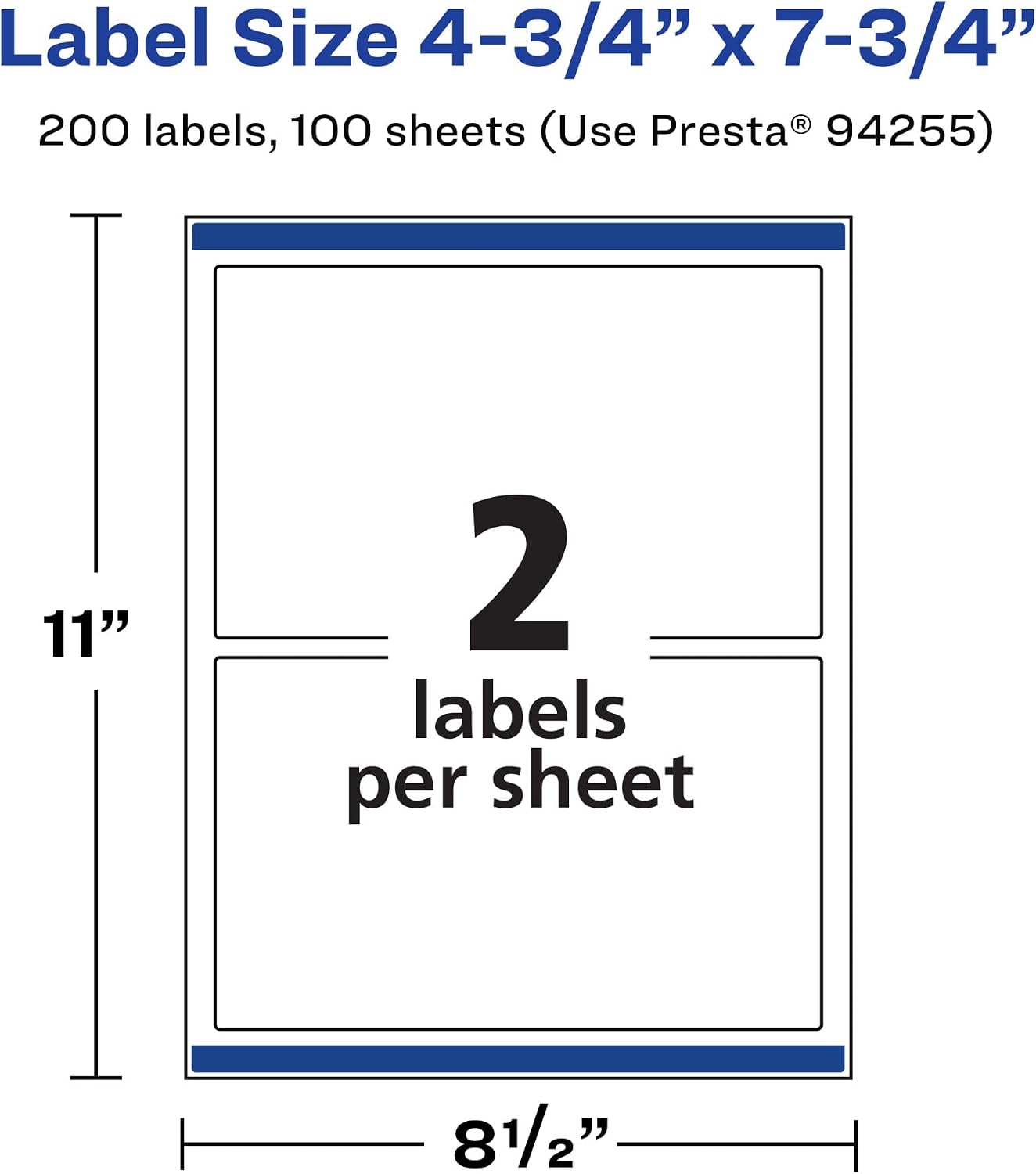 Avery Matte White Rectangle Labels, Sure Feed Technology, 4.75" x 7.75", 200 Matte White Printable Labels