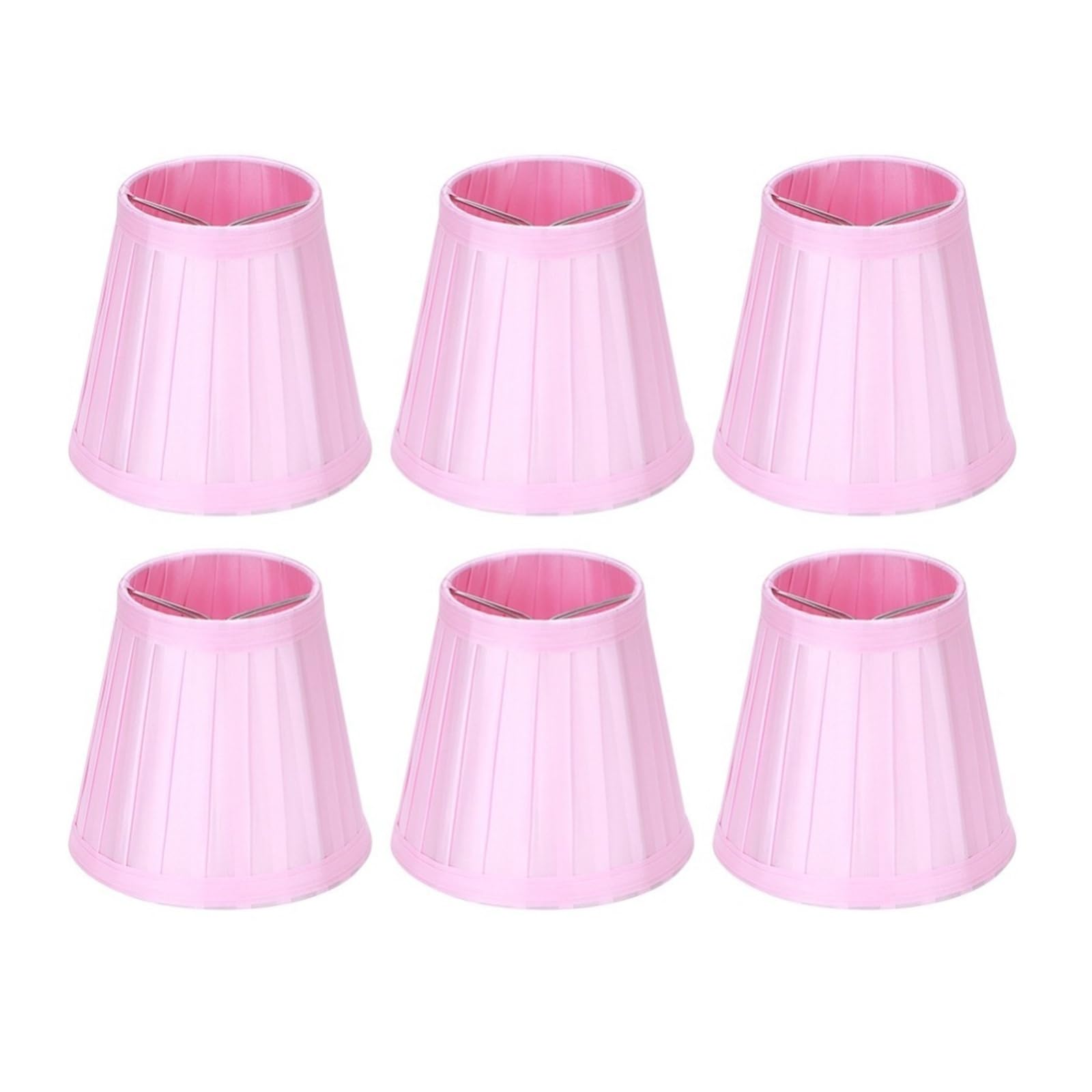 Luxemetals Pink 6Pcs Fabric Clip-On Lamp Shades In White, And Beige For E14 Bulbs(Pink)
