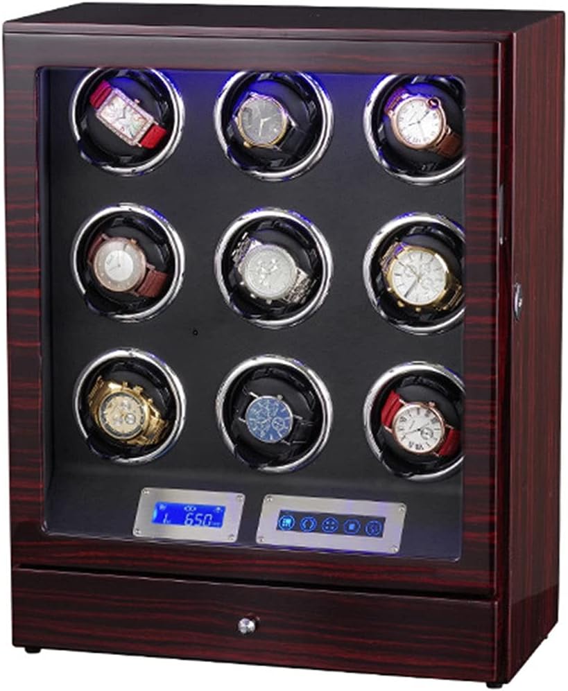 Watch Boxes Watch Winder,Automatic Watch Winder Smart Unlock LCD Display Display Watch Box with Remote Control for 9 Watches