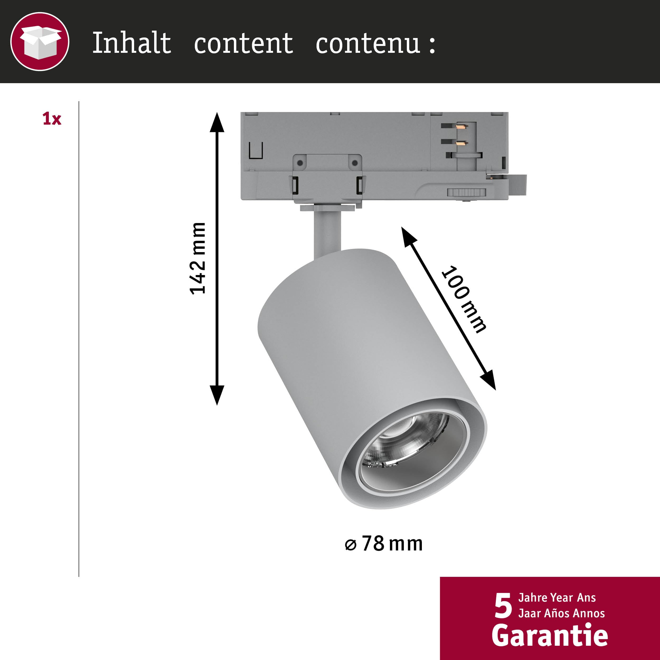 Paulmann 96579 ProRail3 LED Schienenspot Kratos 50° 3100lm 25W 4000K 230V Silber Schienenbeleuchtungssystem