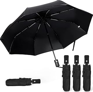 4 Pieces Compact Umbrellas Black Umbrellas for Rain 8 Ribs Windproof Travel Umbrella Automatic Open and Close Umbrellas Lightweight Collapsible Folding Rain Umbrellas for Man Women
