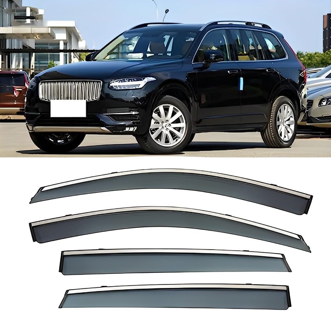 liufangfc Wind Deflectors for Volvo XC90 2015-2022 – 4pc Tape-On Smoked Visors, Weatherproof, Anti-Salt/Snow, Low-Noise