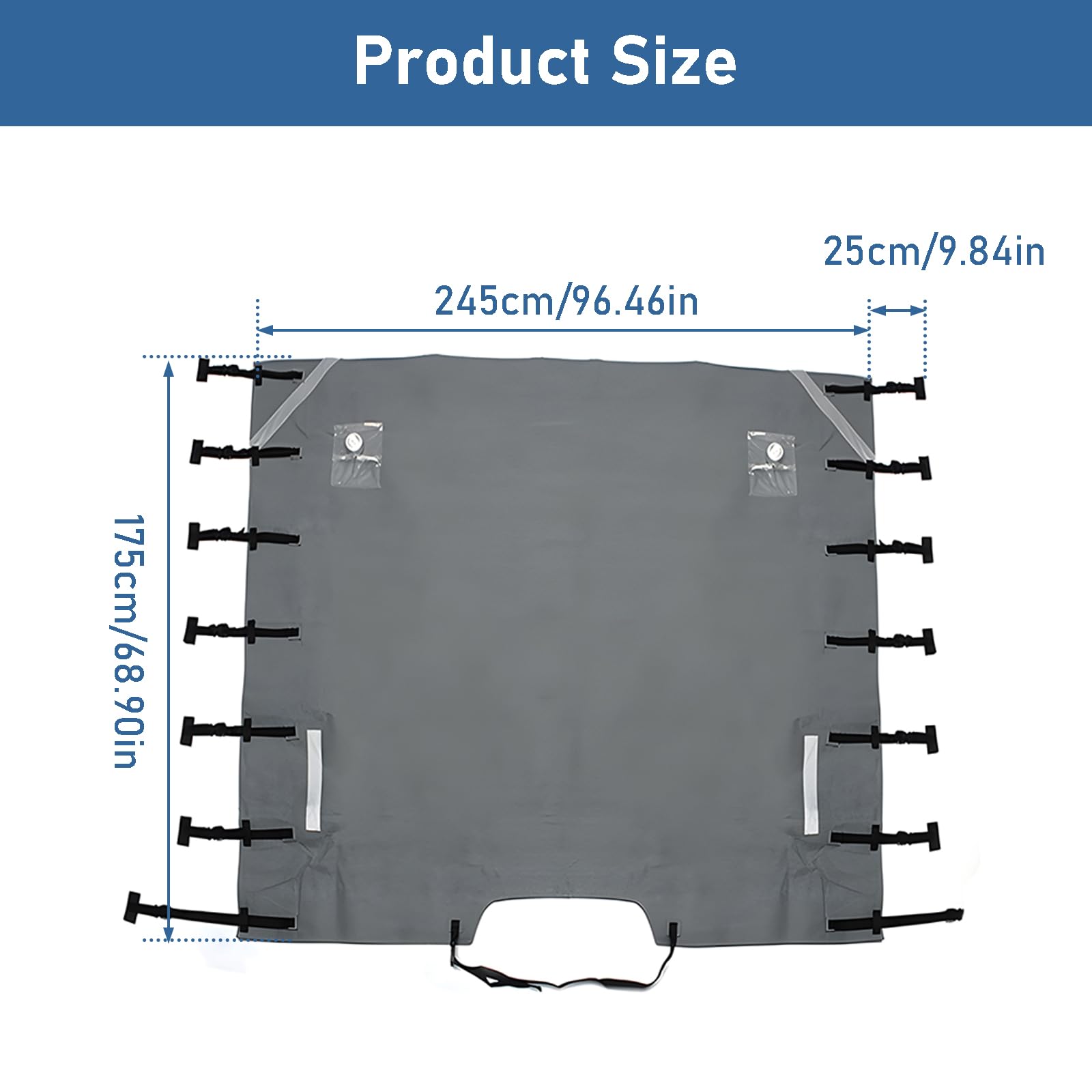 Cubierta frontal para caravana, 245 x 175 cm, protector frontal de caravana gris con 2 luces LED, impermeable, transpirable, accesorios, protección contra todo tipo de clima
