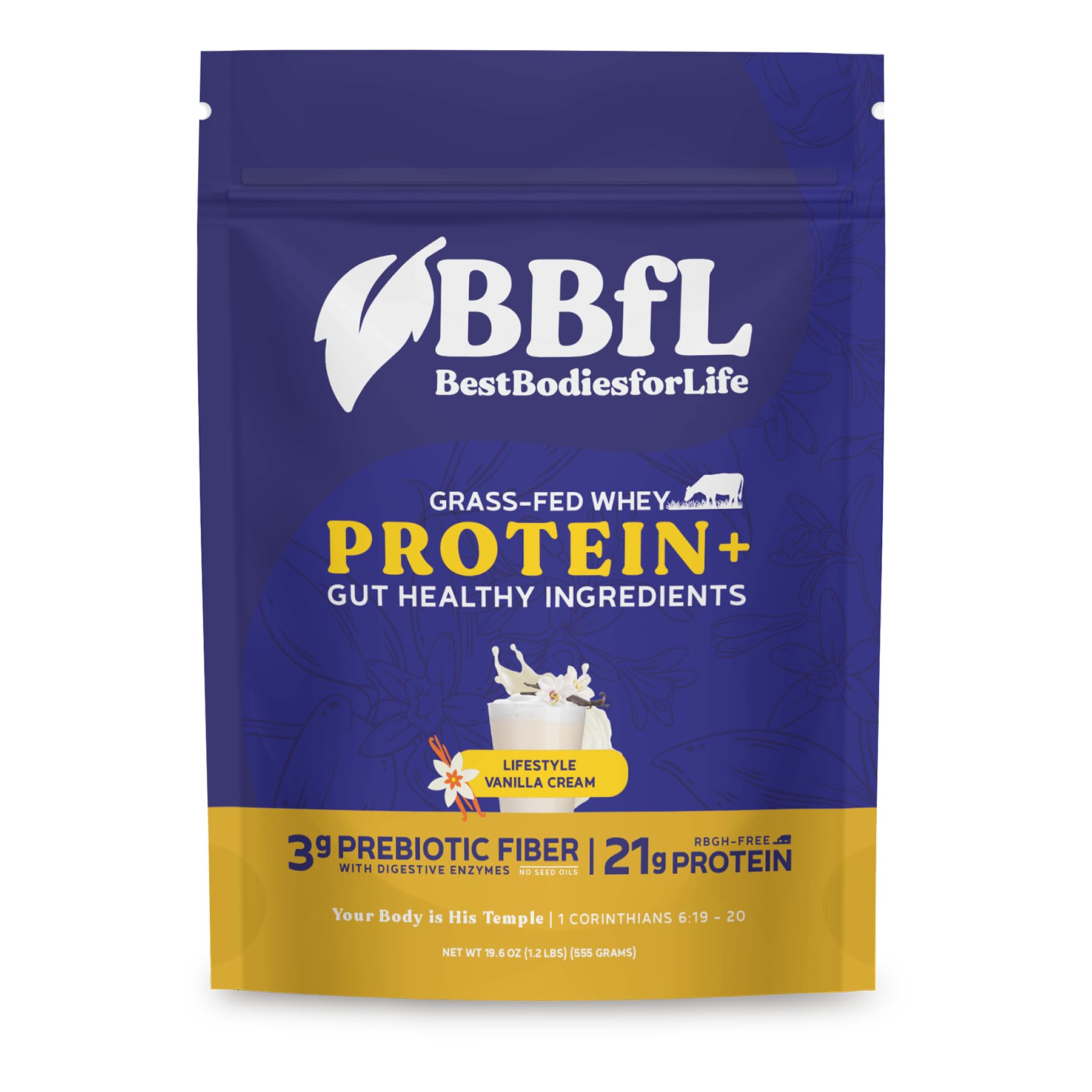 BBfL Nutrition Protein Shake, 21g Protein, Organic Whey Protein Powder, Apple Cider Vinegar, Digestive Enzymes, All in One Shake for Women & Men (15 Servings, Vanilla Cream)