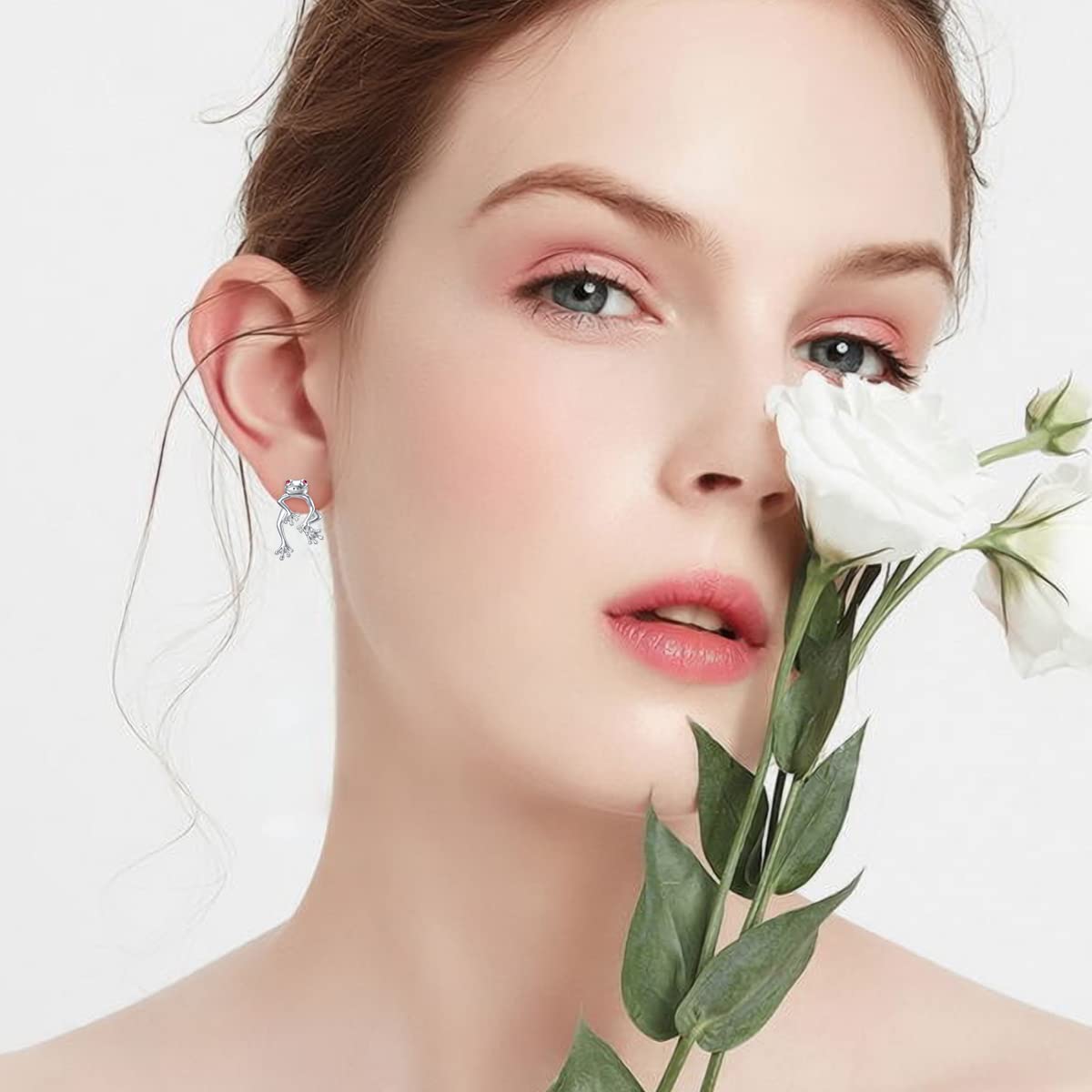Pendientes de rana de plata de ley, bonitos aretes para adolescentes y niñas, regalo de joyería para mujeres