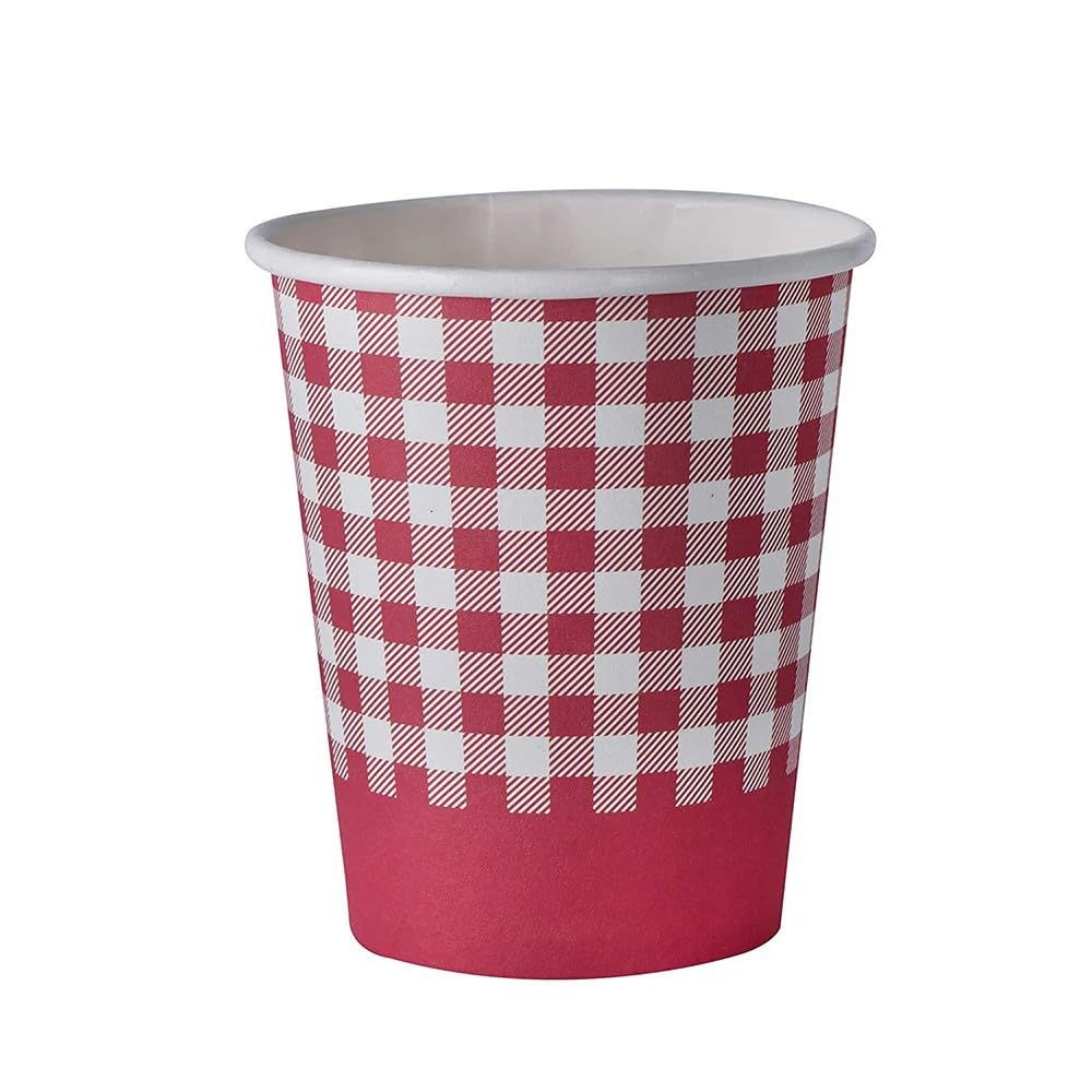 Hammont Picnic Cups – 9 oz Gingham BBQ Party Supplies - Birthday | Backyard | Picnic Decorations - Red & White Checkered Disposable Paper Cups (50 Pack)