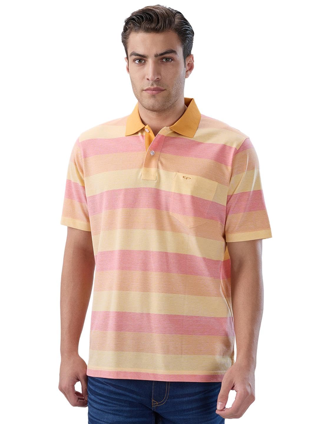 Men Comfort Fit Stripe Pattern Pure Cotton Half Sleeve Polo Neck Casual T-Shirt-image-22