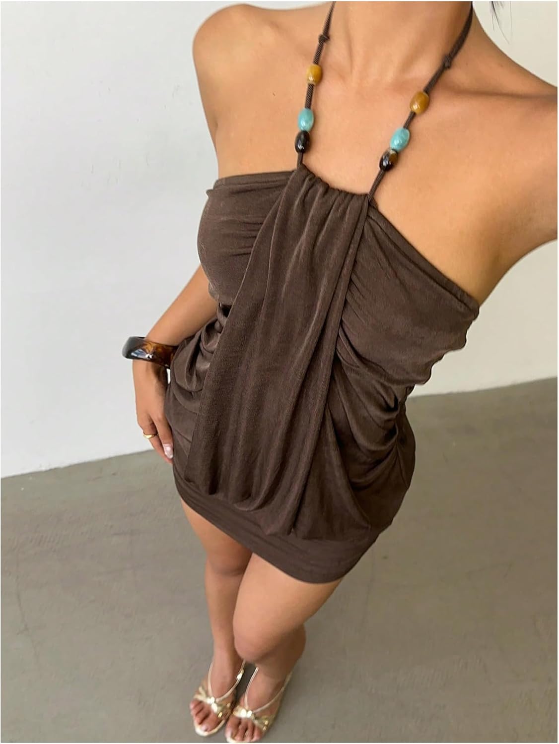 Milumia Women's Y2k Draped Front Halter Dress Tie Backless Mini Dresses Concert Festival - Image 5