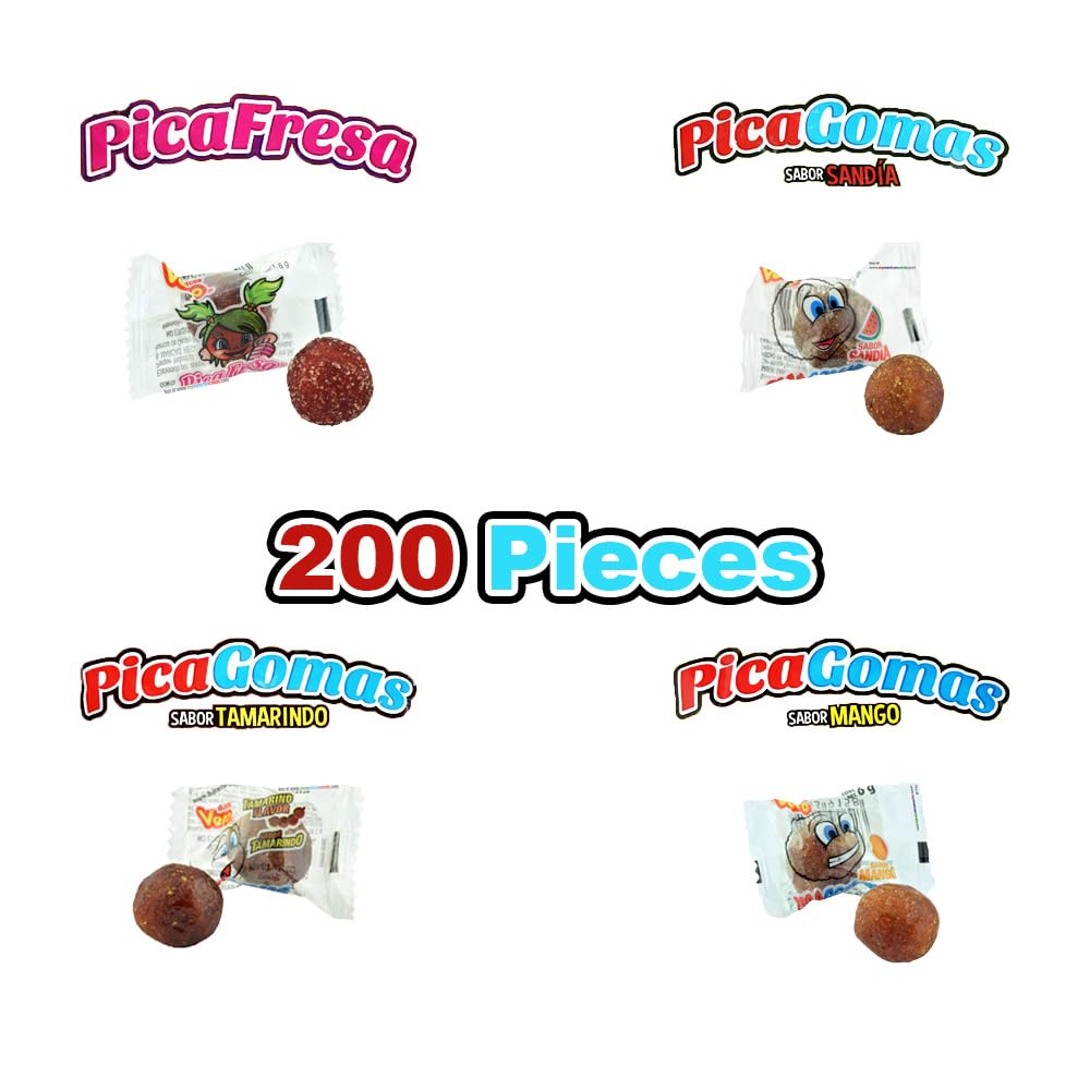 Vero Pica Fresa Pica Goma Mix 200 Pcs - Includes Pica Fresa, Pica Goma Tamarindo, Pica Goma Sandia, Pica Goma Mango Mexican Candy (200)