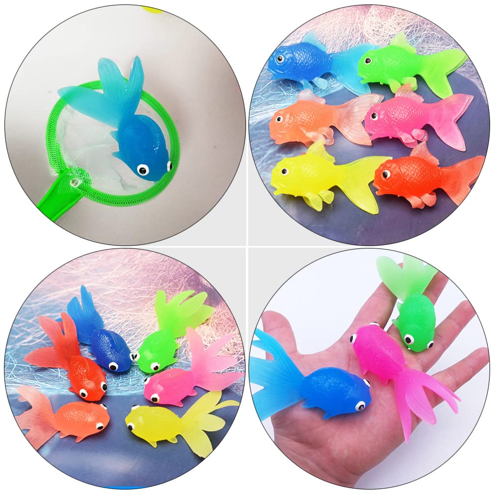 Toyvian Kids Fishing Game Set: 12Pcs Soft Rubber Goldfish Model with 2 Fishing Nets - Image 2