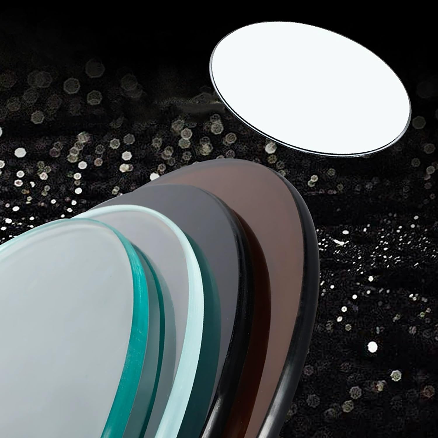 11in-40in Round Glass Table Top Black/Brown Tempered Clear Glass Surface with 1/4"(8mm) Flat Polished Edge, Round Table Protector Cover(Black,68cm/11.8in)