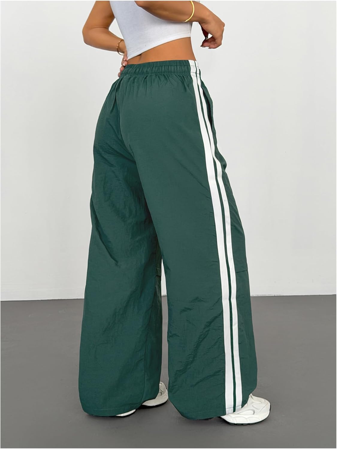 SHENHE Women's Y2k Wide Leg Track Pants Side Striped Drawstring Workout Active Trousers - Image 2