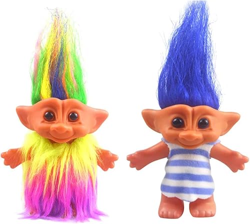 Miniatura 4 de Juego de 2 muñecas Troll vintage, muñeca de la suerte cromática adorable para colecciones, proyectos escolares, artes y manualidades, recuerdos de